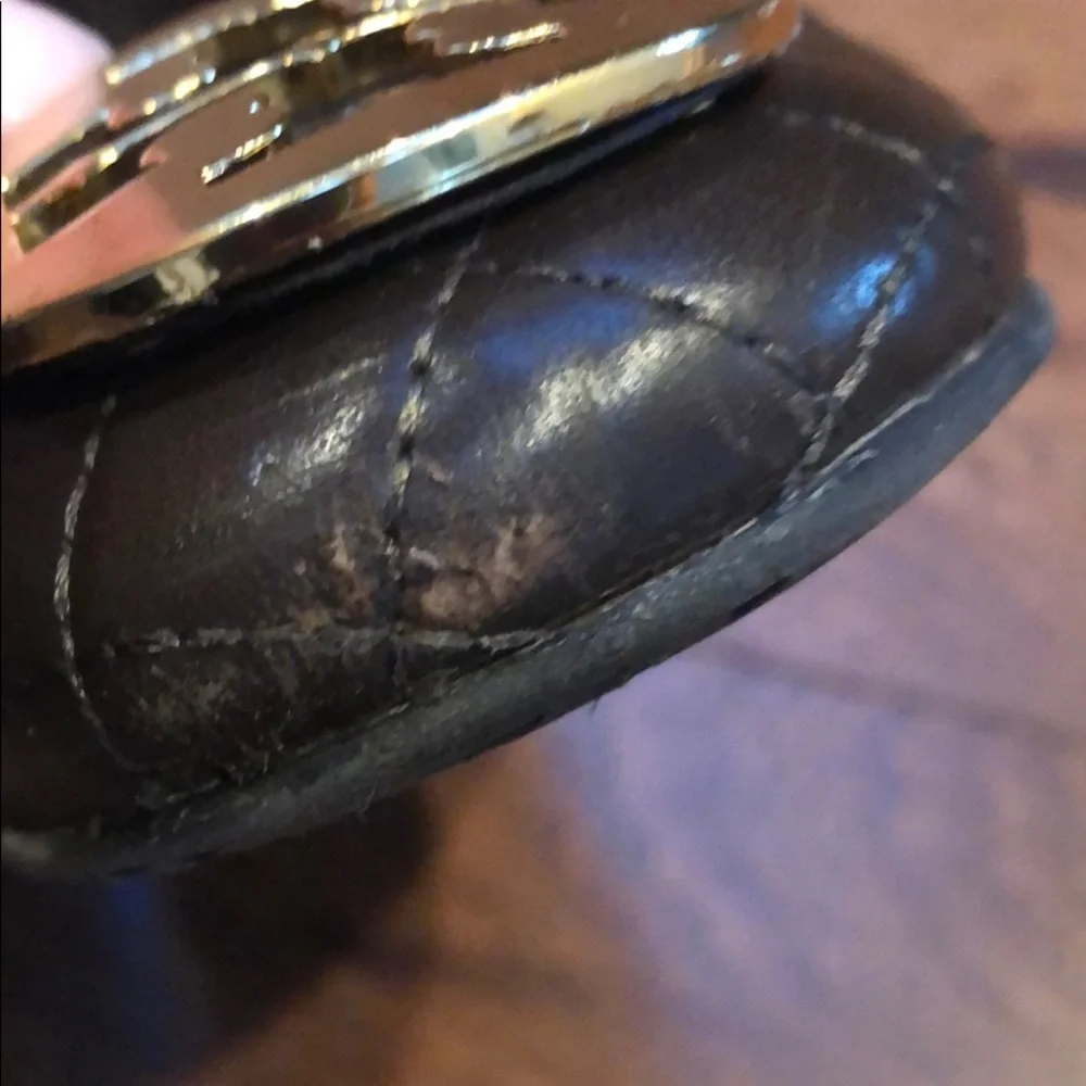 Tory Burch Black Quilted Leather Flats with Gold Logo Medallion